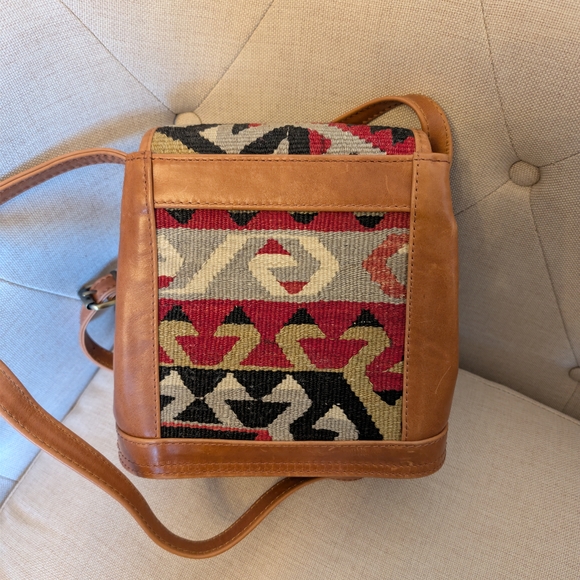 Stylish Leather and Patterned Fabric Women\'s Bag